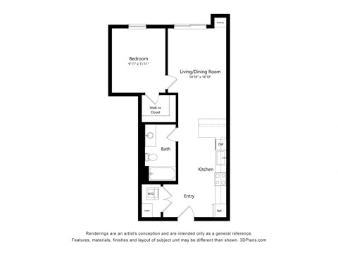 a floor plan of a unit with a bedroom and a living room